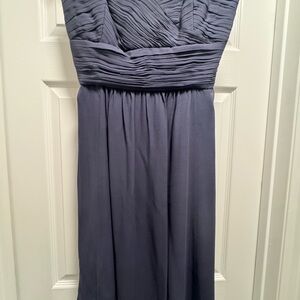 Ann Taylor Navy Ruched Chiffon Strapless Dress – Elegant & Flowy